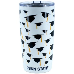 white 20oz tumbler with Penn State and grad caps & tassels